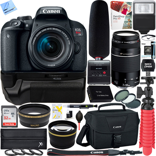 Canon EOS Rebel T7i DSLR Camera +18-55mm & 75-300mm 2 Lens Tascam Video Creator Bundle