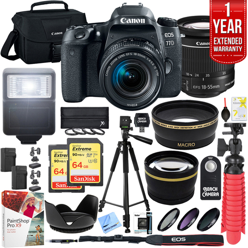 Canon EOS 77D DSLR Camera EF-S 18-55mm f/4-5.6 IS STM Lens + 64GB Memory x2 Bundle