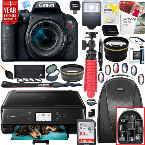 Canon EOS Rebel T7i Digital Camera w/EF-S 18-55mm Lens & Canon PIXMA Printer Kit