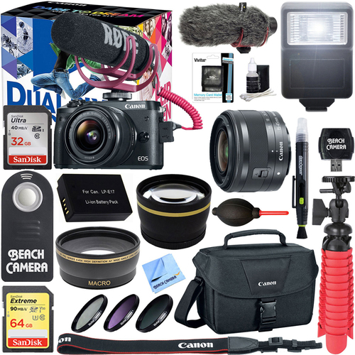 Canon M6 EOS Mirrorless Digital Camera Video Creator Kit + 15-45mm Lens Deluxe Bundle
