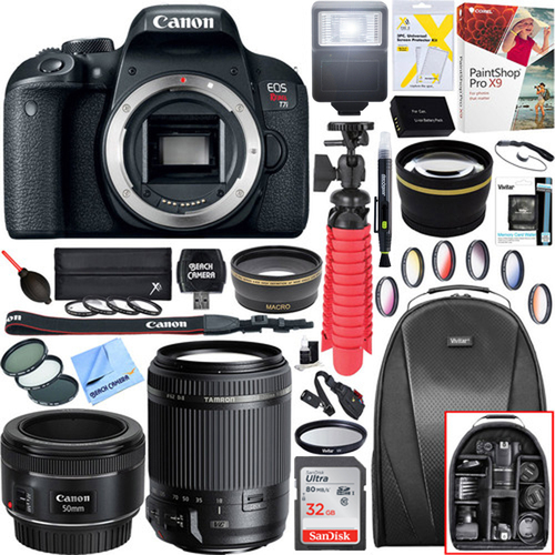 Canon EOS Rebel T7i DSLR Camera (Body) + 18-200mm and EF 50mm f/1.8 Lens Bundle
