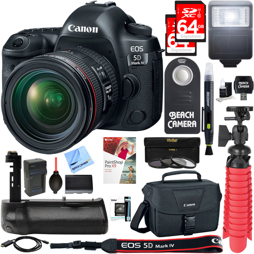 Canon EOS 5D Mark IV 30.4MP DSLR Camera with 24-70mm IS USM Lens Memory & Flash Kit