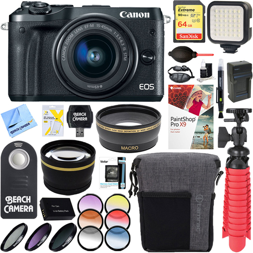 Canon EOS M6 24.2MP Mirrorless Digital Camera (Black) + 15-45mm IS STM Lens Deluxe Kit