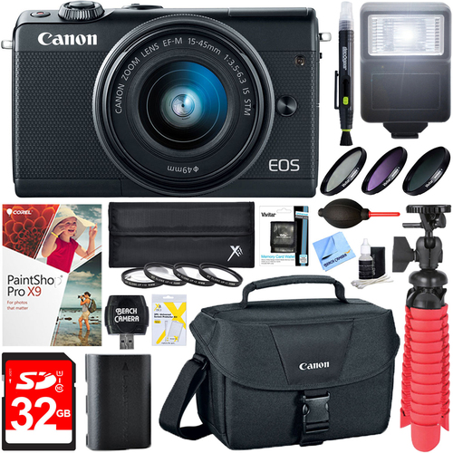 Canon EOS M100 Digital Camera with 15-45mm IS STM Lens (Black) + 32GB Accessory Kit