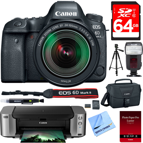 Canon EOS 6D Mark II 26.2MP DSLR Camera w/ Lens + PRO100 Mail In Printer Bundle