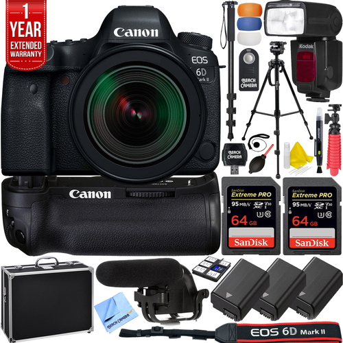 Canon EOS 6D Mark II DSLR Camera w/ EF 24-70mm Lens Pro Memory Recording Bundle