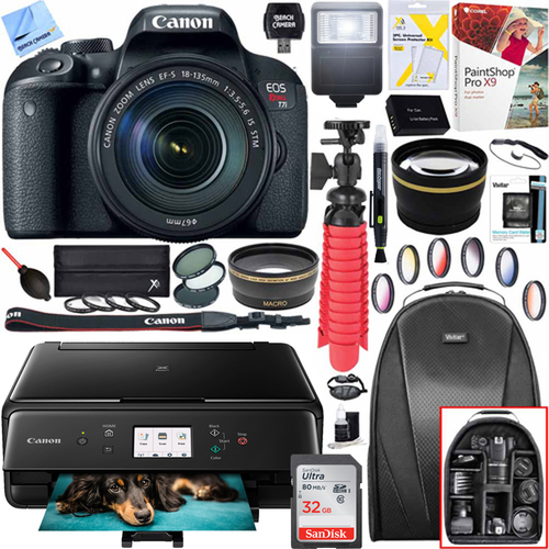 Canon EOS Rebel T7i Digital Camera w/EF-S 18-55mm Lens + Canon PIXMA Printer Kit