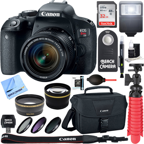 Canon EOS Rebel T7i Digital SLR Camera + EF-S 18-55mm IS STM Lens Memory & Flash Kit