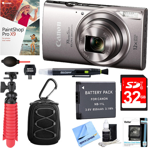 Canon PowerShot ELPH 360 HS Digital Camera (Silver) + 32GB Deluxe Accessory Bundle