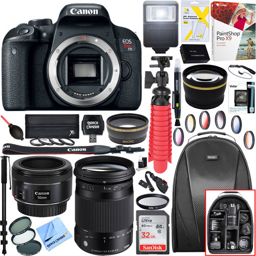 Canon EOS Rebel T7i DSLR Camera Body + 18-300mm and 50mm Lens Bundle