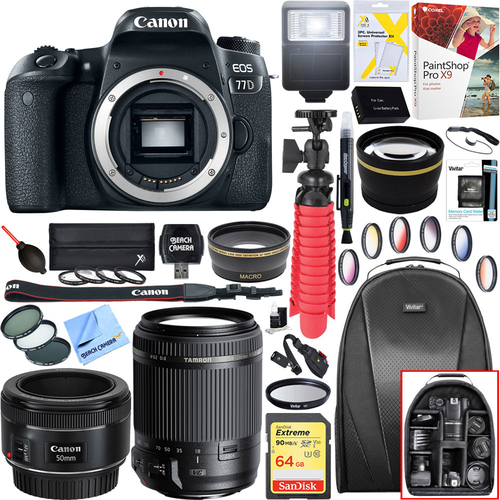 Canon EOS 77D 24.2 MP CMOS DSLR Camera (Body) + 18-200mm and EF 50mm Lens Bundle