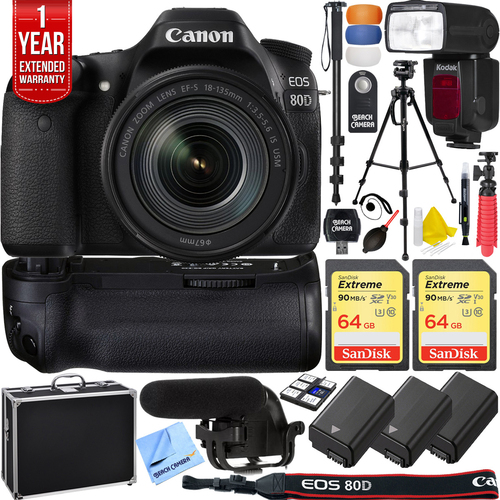 Canon EOS 80D DSLR Camera & 18-135mm Lens Pro Memory Triple Battery Recording Bundle