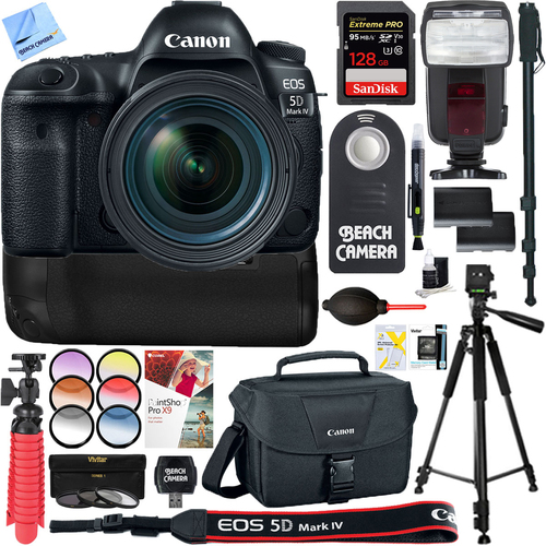Canon EOS 5D Mark IV DSLR Camera + EF 24-70mm IS USM Lens Dual Battery Power Bundle