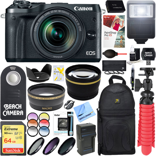 Canon EOS M6 Mirrorless Digital Camera EF-M 18-150mm IS STM Lens (Black) + Deluxe Kit