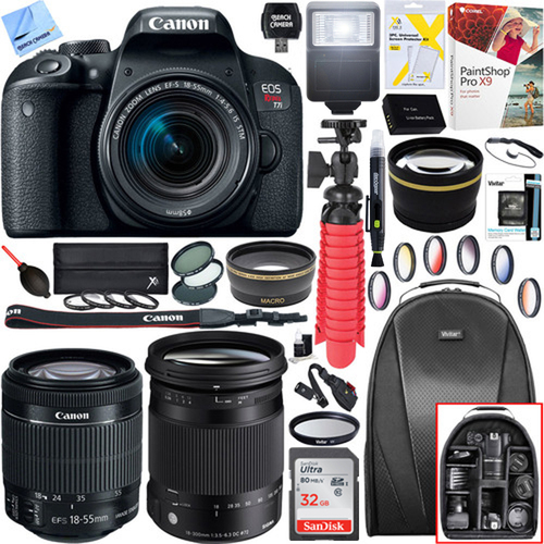 Canon EOS Rebel T7i DSLR Camera w/ EF-S 18-55mm + 18-300mm F3.5-6.3 Lens Bundle