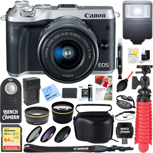 Canon M6 EOS Mirrorless Digital Camera (Silver) + 15-45mm IS STM Lens Accessory Bundle