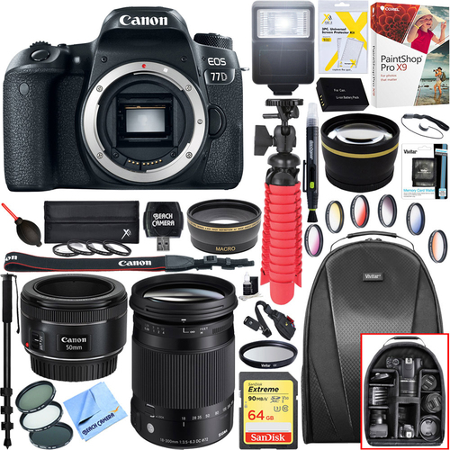 Canon EOS 77D 24.2 MP CMOS (APS-C) DSLR Camera + 18-300mm and 50mm Lens Bundle