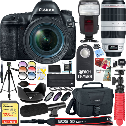 Canon EOS 5D Mark IV DSLR Camera + EF 24-70mm & 100-400mm IS USM Lens Accessory Bundle