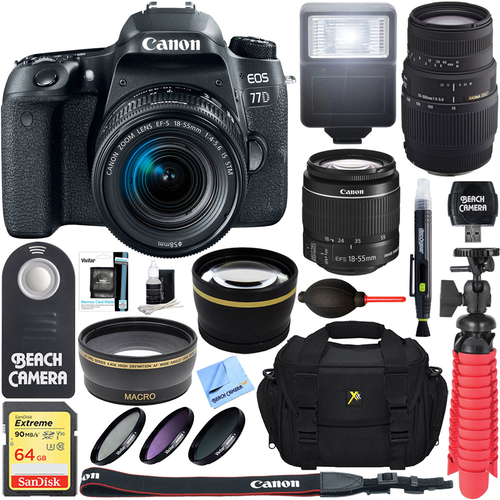 Canon EOS 77D 24.2 MP DSLR Camera + EF-S 18-55mm IS STM & 70-300mm Lens Accessory Kit