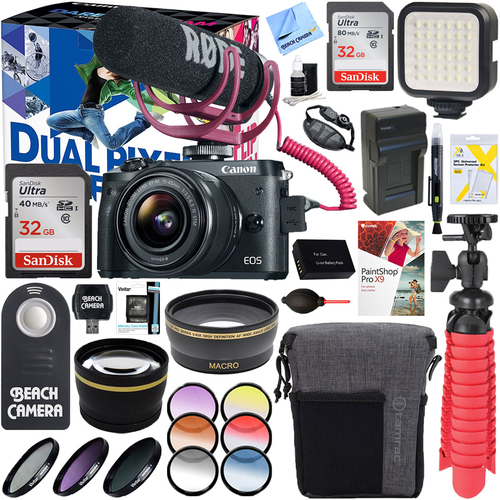 Canon EOS M6 Mirrorless Digital Camera Video Creator Kit w/ 32GB Dual Memory Bundle