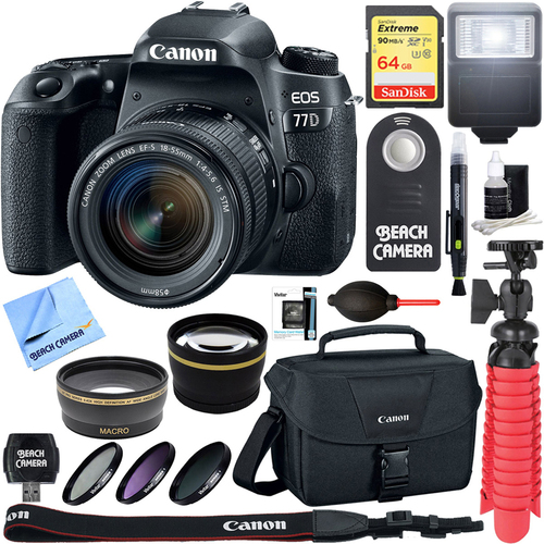 Canon EOS 77D 24.2 MP DSLR Camera + EF-S 18-55mm IS STM Lens Memory & Flash Kit