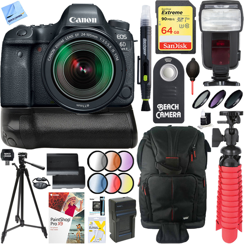 Canon EOS 6D Mark II DSLR Camera with 24-105mm IS STM Lens + Canon Battery Grip Bundle