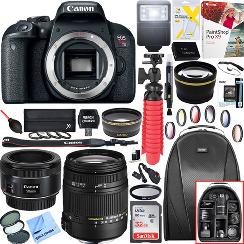 Canon EOS Rebel T7i Digital SLR Camera (Body) + 18-250mm + 50mm Dual Lens Bundle