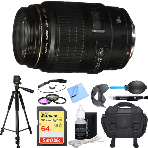 Canon Canon EF 100mm f/2.8 USM Macro Auto Focus Lens Deluxe Accessory Bundle