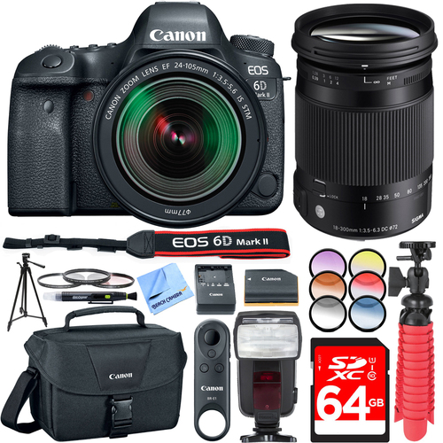 Canon EOS 6D Mark II 26.2MP DSLR Camera w/ EF 24-105mm and 18-300mm F3.5-6.3 Lenses