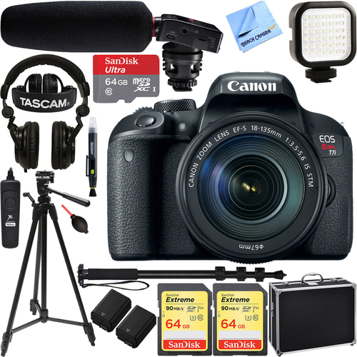 Canon EOS Rebel T7i DSLR Camera w/ EF-S 18-135mm IS STM Kit + Tascam Pro Video Bundle