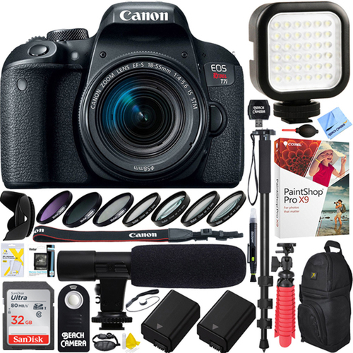 Canon EOS Rebel T7i DSLR Camera +18-55mm Lens 32GB Dual Battery & Mic Pro Video Bundle