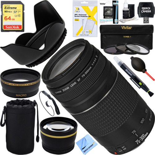 Canon EF 75-300mm  F4-5.6 III Lens + 64GB Wide-Angle & Telephoto Ultimate EOS Lens Kit