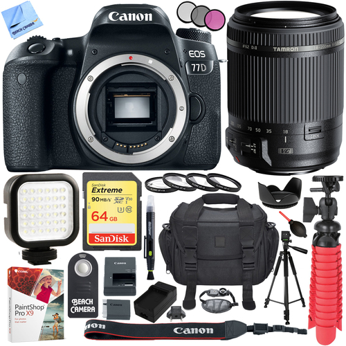 Canon EOS 77D 24.2 MP CMOS (APS-C) DSLR Camera with Tamron 18-200mm VC Zoom Lens Kit
