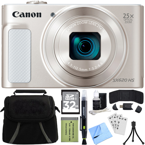 Canon PowerShot SX620 HS 20.2MP Digital Camera Silver w/ 32GB Card Accessory Bundle