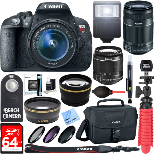 Canon EOS Rebel T5i DSLR Camera EF-S 18-55mm & 55-250mm IS Lens + 64GB Accessory Kit