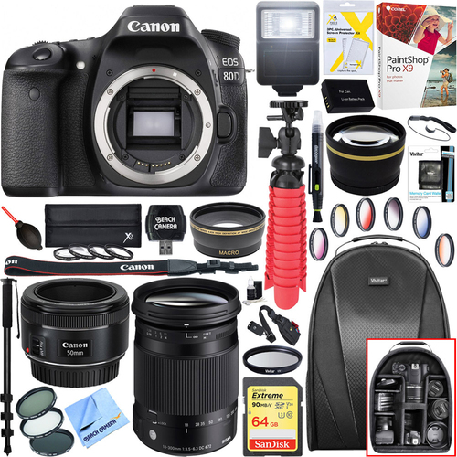 Canon EOS 80D 24.2 MP CMOS DSLR Camera Body + 18-300mm and 50mm Lens Bundle
