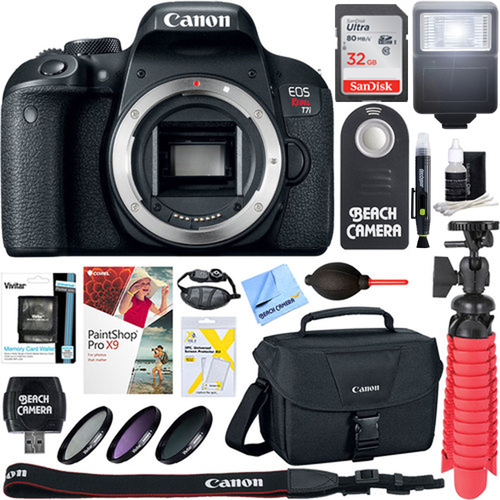 Canon EOS Rebel T7i Digital SLR Camera (Body) 32GB SDHC Memory and Flash Kit