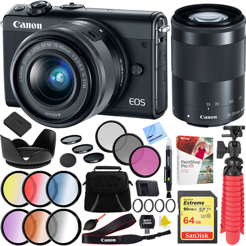 Canon EOS M100 24.2MP Digital Camera EF-M 15-45mm & 55-200mm IS STM Lens (Black) Kit