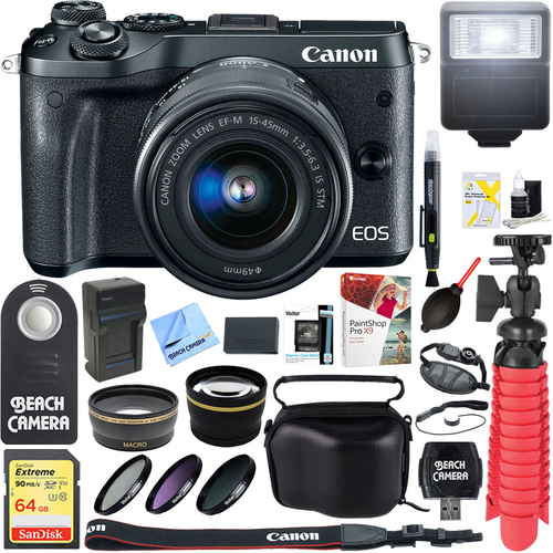 Canon M6 EOS Mirrorless Digital Camera (Black) + 15-45mm IS STM Lens Accessory Bundle
