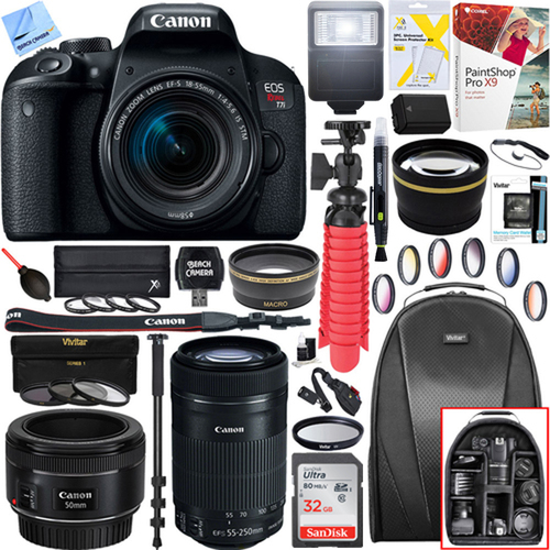 Canon EOS Rebel T7i DSLR Camera with 18-55mm + 55-250mm +50mm Triple Lens Bundle