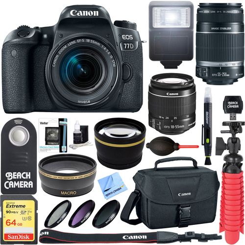 Canon EOS 77D DSLR Camera 18-55mm & 55-250mm Dual Lens Bundle & Accessory Kit