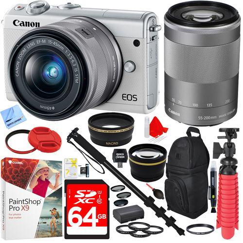 Canon EOS M100 Digital Camera with EF-M 15-45mm & 55-200mm IS STM Lens (White) Kit