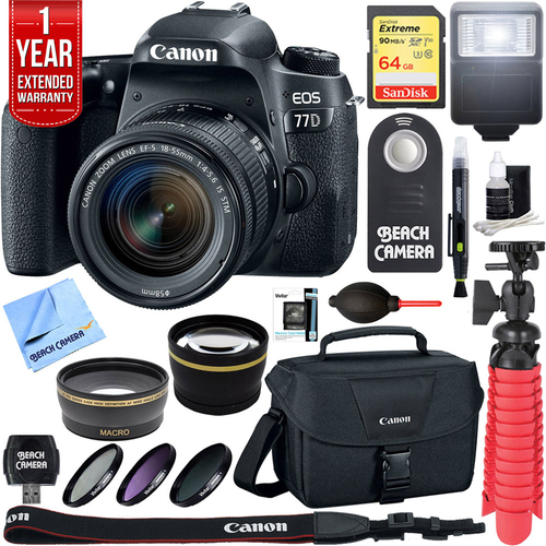 Canon EOS 77D 24.2 MP DSLR Camera & EF-S 18-55mm IS STM Lens Memory & Flash Kit