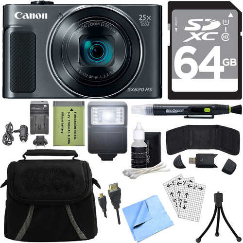 Canon PowerShot SX620 HS 20.2MP Digital Camera Black w/ 64GB Card Accessory Bundle