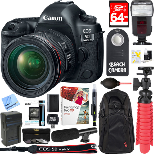 Canon EOS 5D Mark IV DSLR Camera + EF 24-70mm IS USM Lens 64GB Accessory Kit