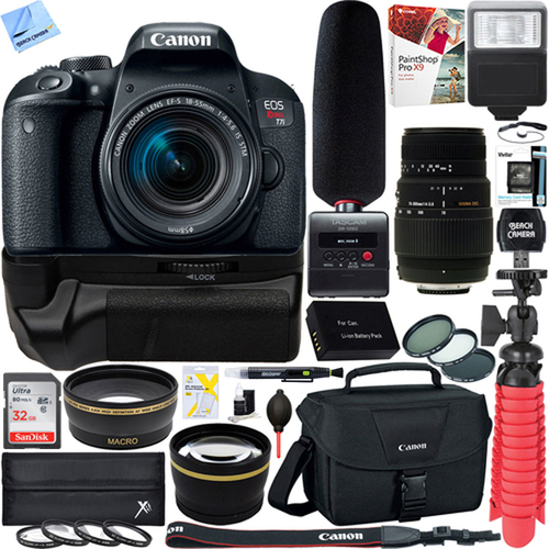 Canon EOS Rebel T7i DSLR Camera +18-55mm & 70-300mm 2 Lens Tascam Video Creator Bundle