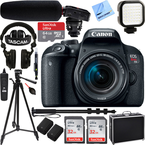 Canon EOS Rebel T7i Digital SLR Camera with Lens + Tascam Pro Video Bundle