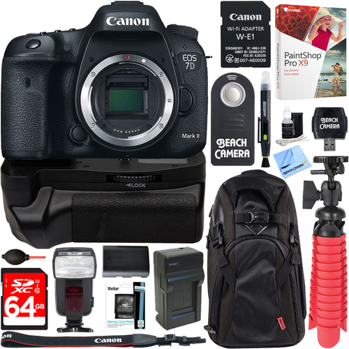 Canon EOS 7D Mark II 20.2MP DSLR Camera with Wi-Fi Adapter + 64GB Battery Grip Bundle