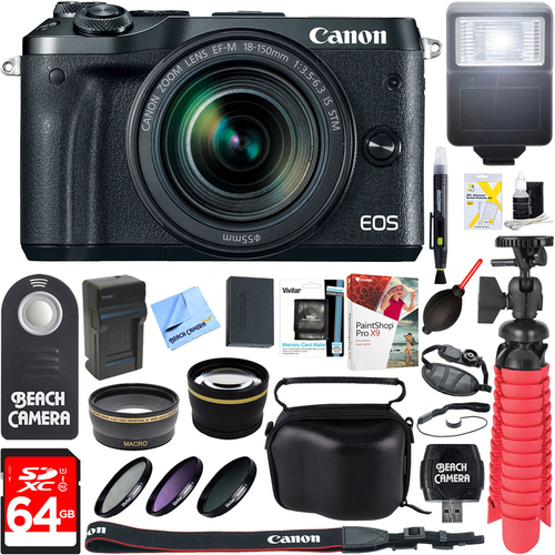 Canon M6 EOS Mirrorless Digital Camera (Black) + 18-150mm IS STM Lens Accessory Bundle