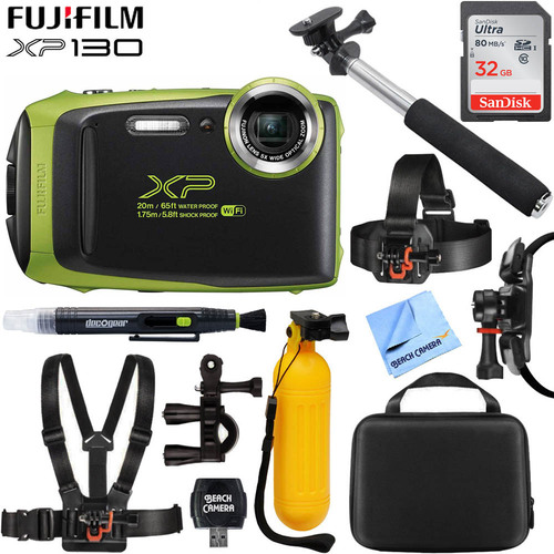 Fujifilm FinePix XP130 Waterproof Digital Camera Lime w/16 GB Card + 32GB Bundle